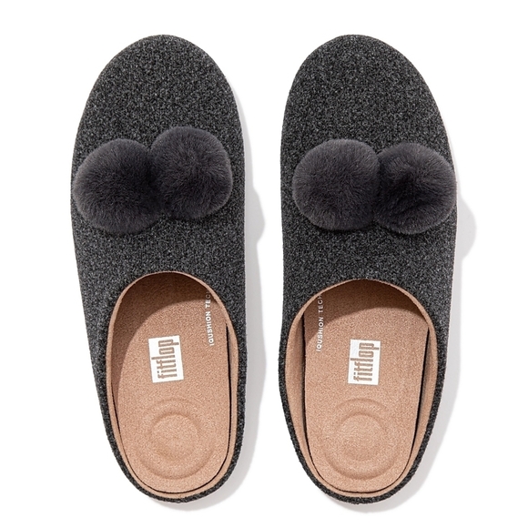 [BNIB] Fitflop Chrissie Pom Pom Felt Slippers Size 6 ⚫️⚫️ - Picture 2 of 13